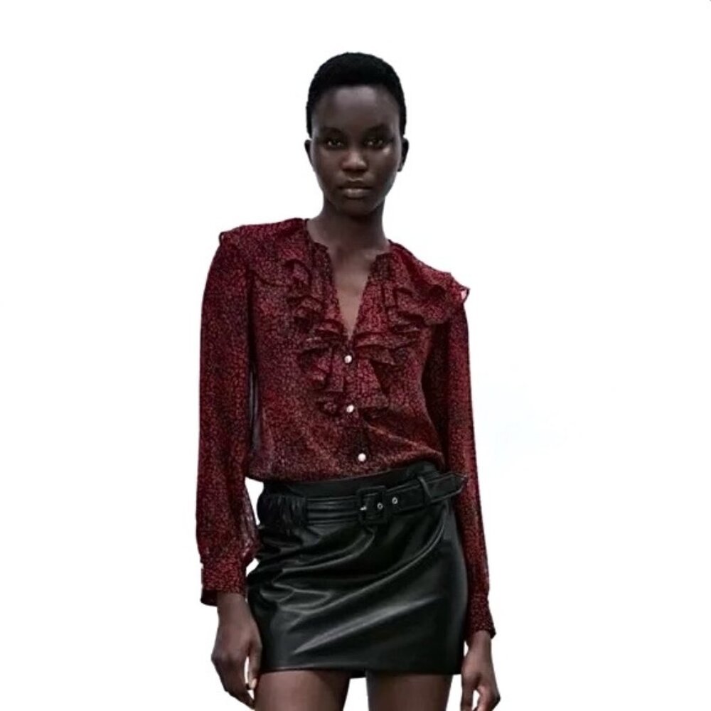 Zara Animal Print Ruffle Blouse - Picture 2 of 7